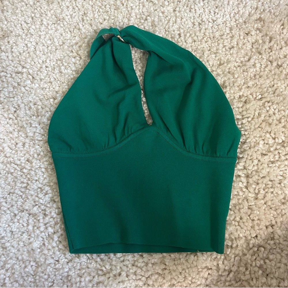 Zara one shoulder green crop top